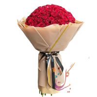 دسته گل 100 شاخه کاغذ پیچ شده رز هلندی قرمز - خرید گل ارزان