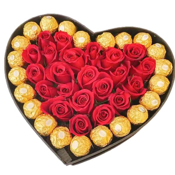 باکس گل و شکلات دلسا- خرید باکس گل برای ولنتاین و سالگرد ازدواج