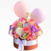 باکس گل و بادکنک شایسته - خرید آنلاین گل برای جشن تولد