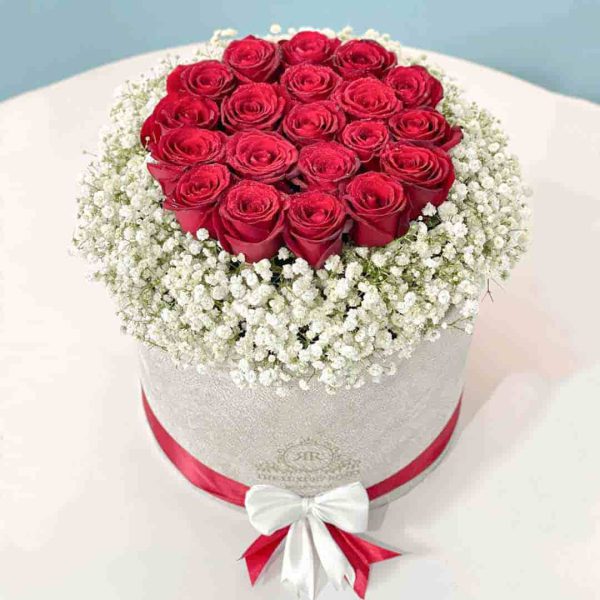 باکس گل استوانه رزا - سفارش باکس گل استوانه ای سفید با گل های رز هلندی برای عیادت از مریض