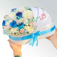 باکس گل گهواره ای آبی - باکس گل برای تولد نوزاد پسر - ارسال رایگان گل