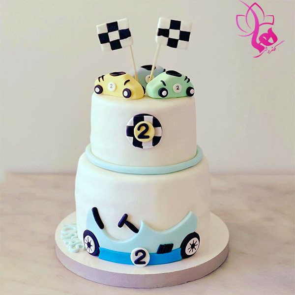 کیک تولد دو طبقه ماشین مسابقه ای پسرانه