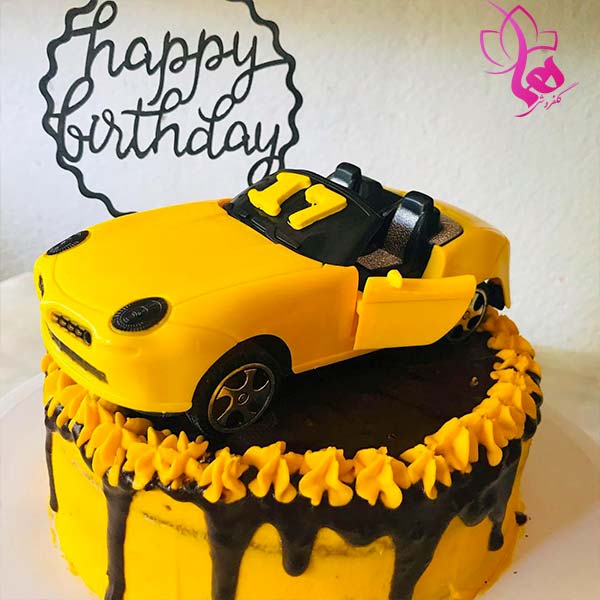 کیک تولد پورشه زرد برای پسر