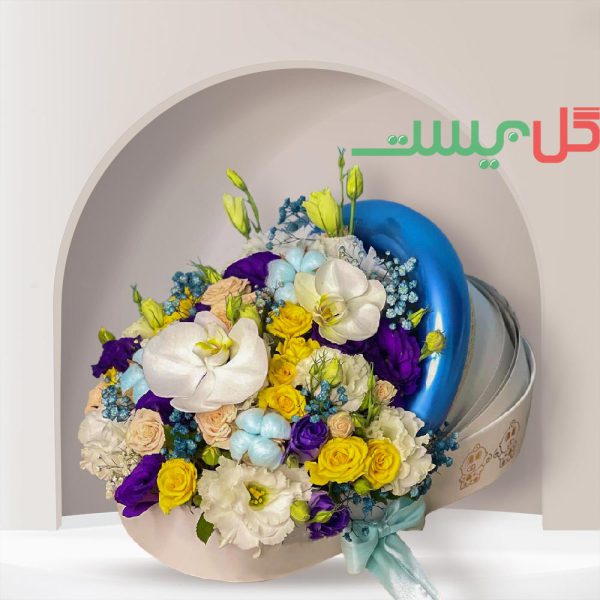 قیمت باکس گل کریر نوزاد پسرانه - خرید و ارسال گل برای زایمان همسر